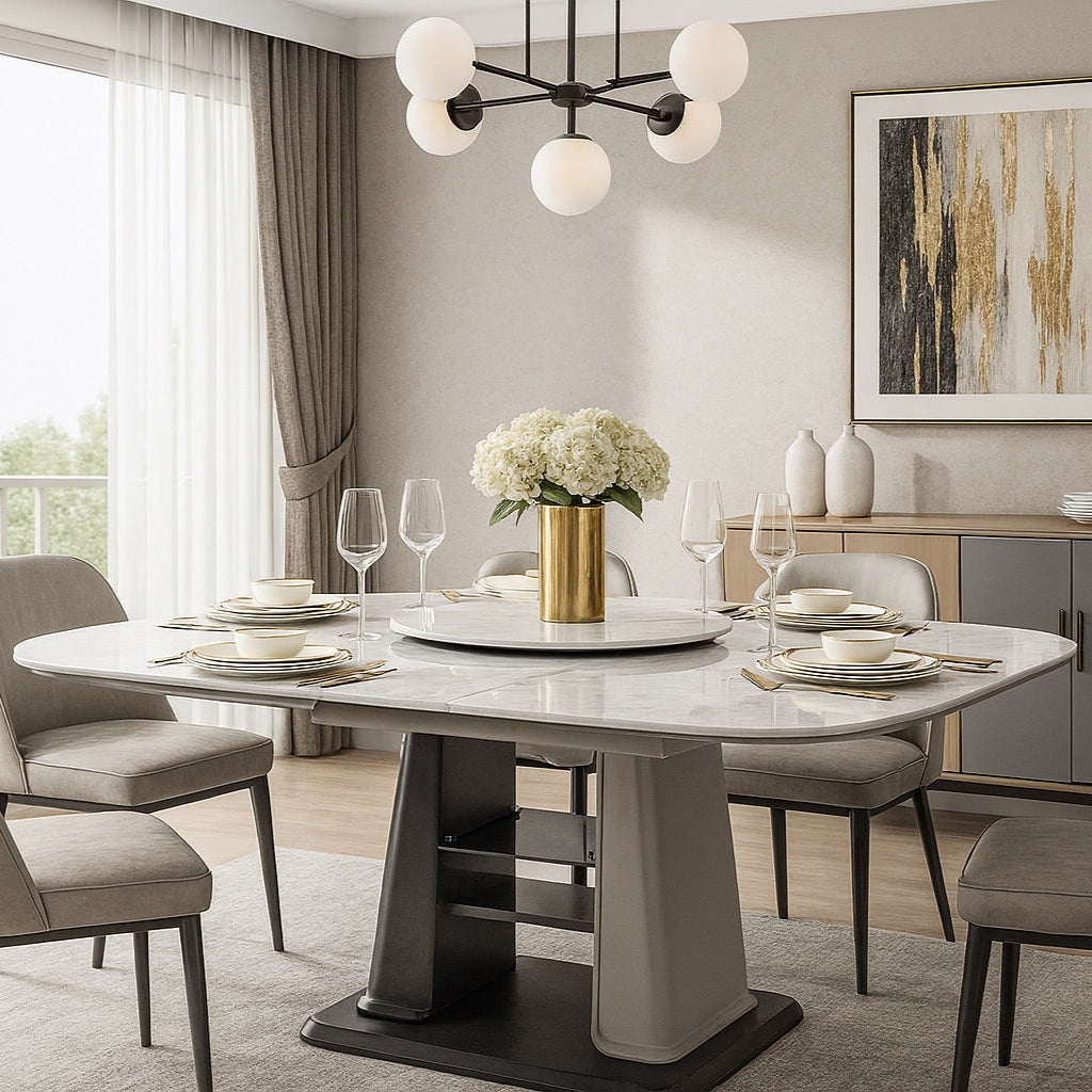 1.55m Extendable Dining Table – Microcrystalline Stone