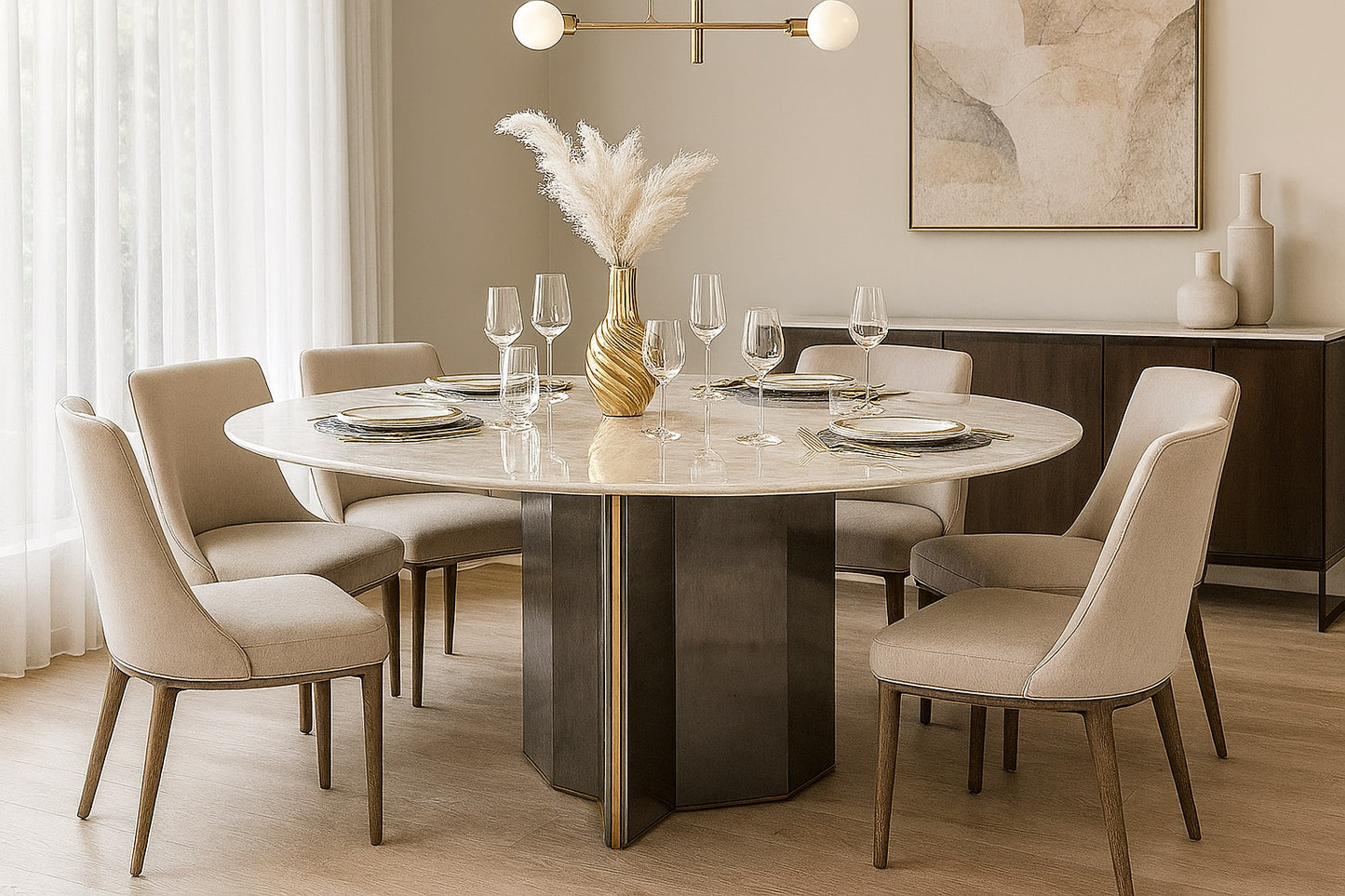 1.5m DIA Round Dining Table - Onyx Stone