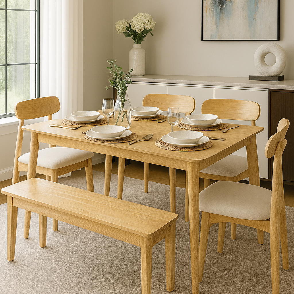 1.3m Oak Dining Table – Solid Oak (5-Piece Set)