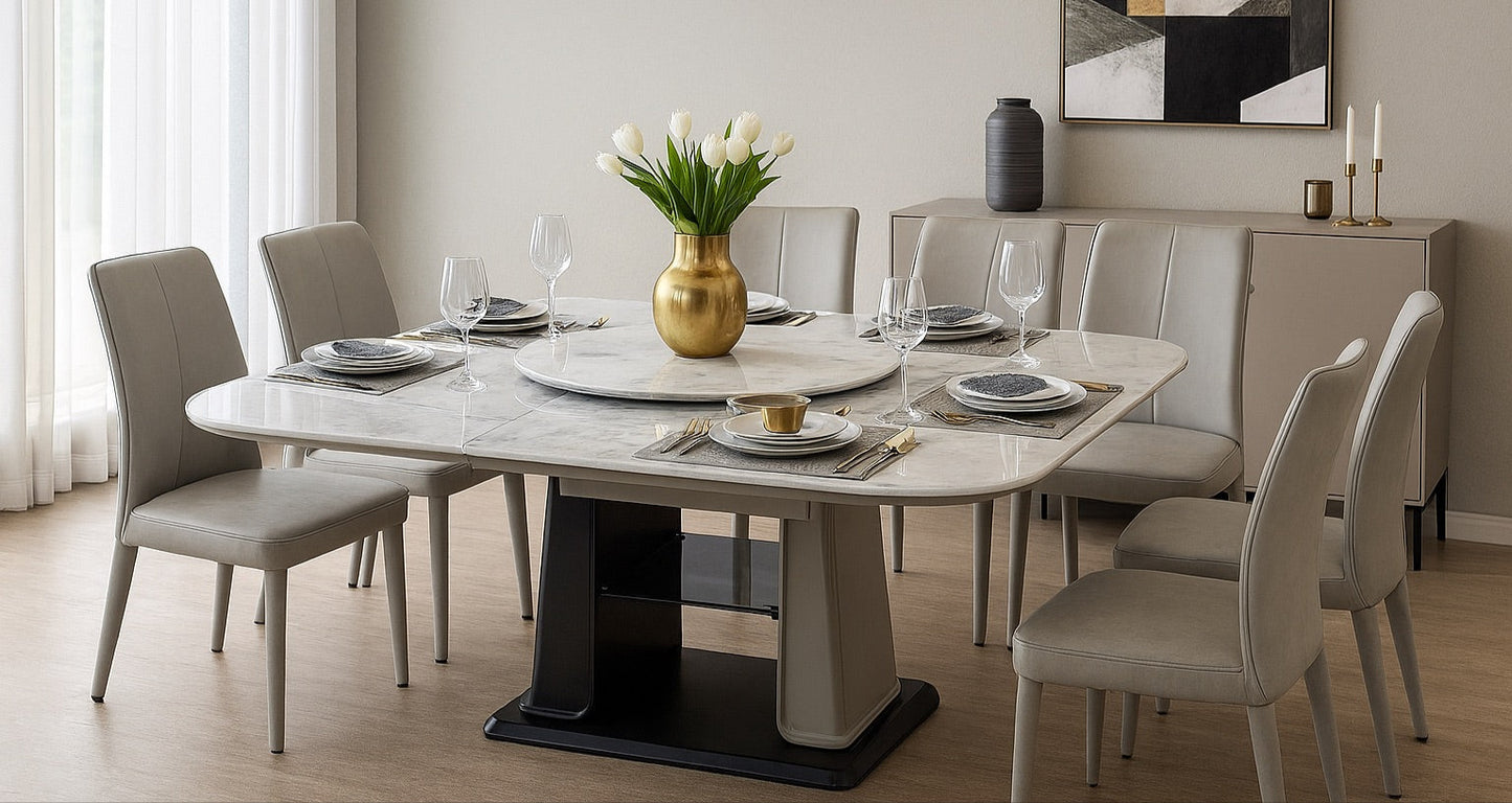 1.55m Extendable Dining Table – Microcrystalline Stone