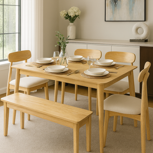 1.3m Oak Dining Table – Solid Oak (5-Piece Set)