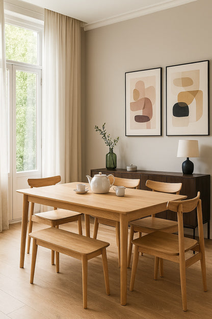 1.5m Beech Dining Table – Solid Beech Wood (5-Piece Set)