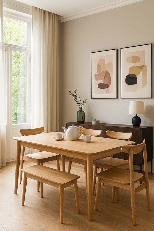 1.5m Beech Dining Table – Solid Beech Wood (5-Piece Set)